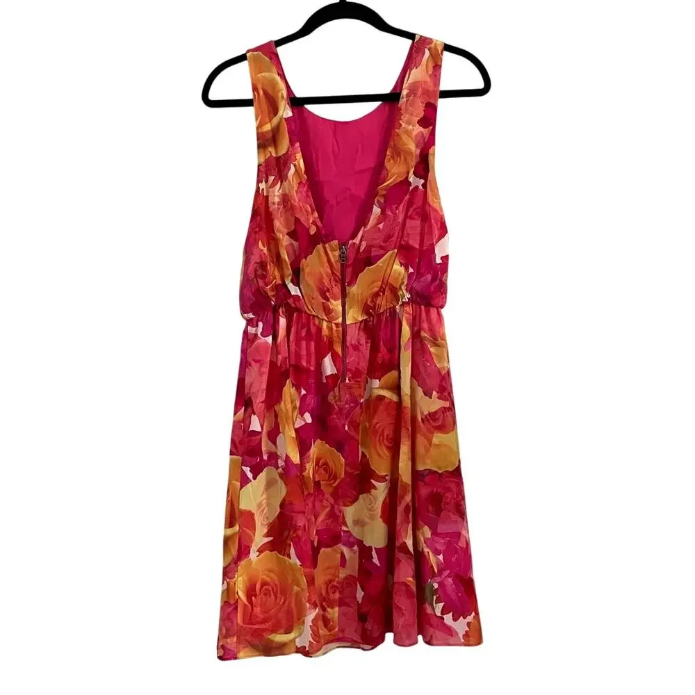 Alice + Olivia Floral Sleeveless Mini Dress Pink Orange Rose Romantic Cottage-M